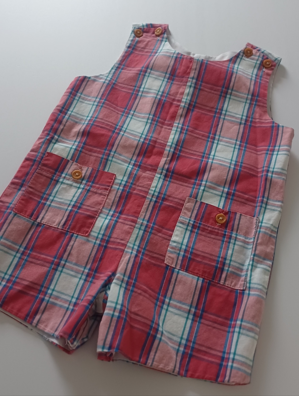 Bella Bliss Plaid Romper Shortall Boys Sz 9M